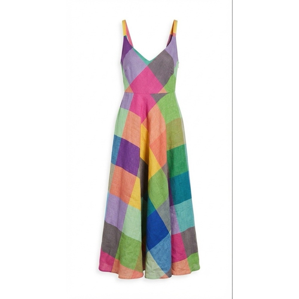 Liz Claiborne 8 Midi Dress Linen Cotton Summer Boho Event Party Colorful Pockets